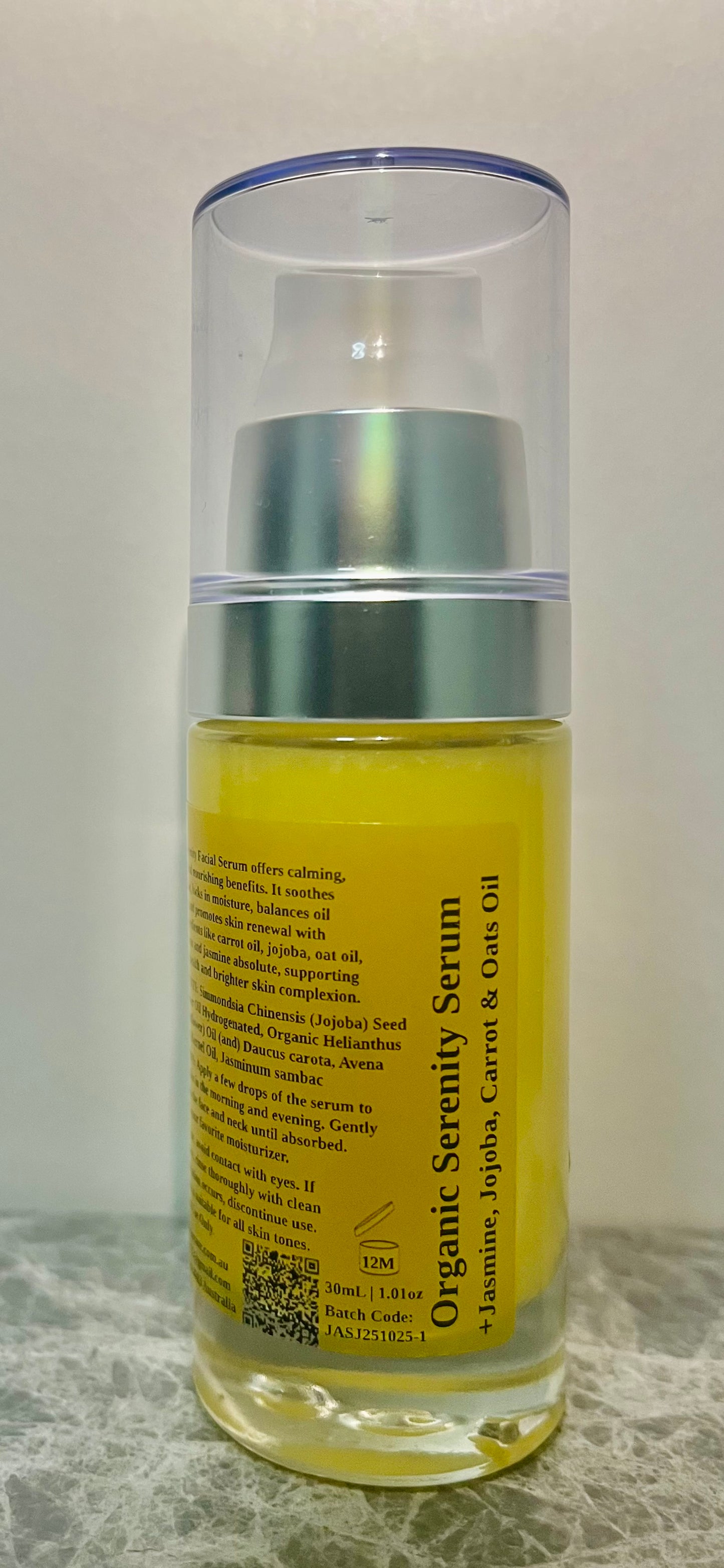 Organic Serenity Facial & Neck Serum + Jojoba Oil, Carrot Oil, Oats Oil & Jasmine Oil