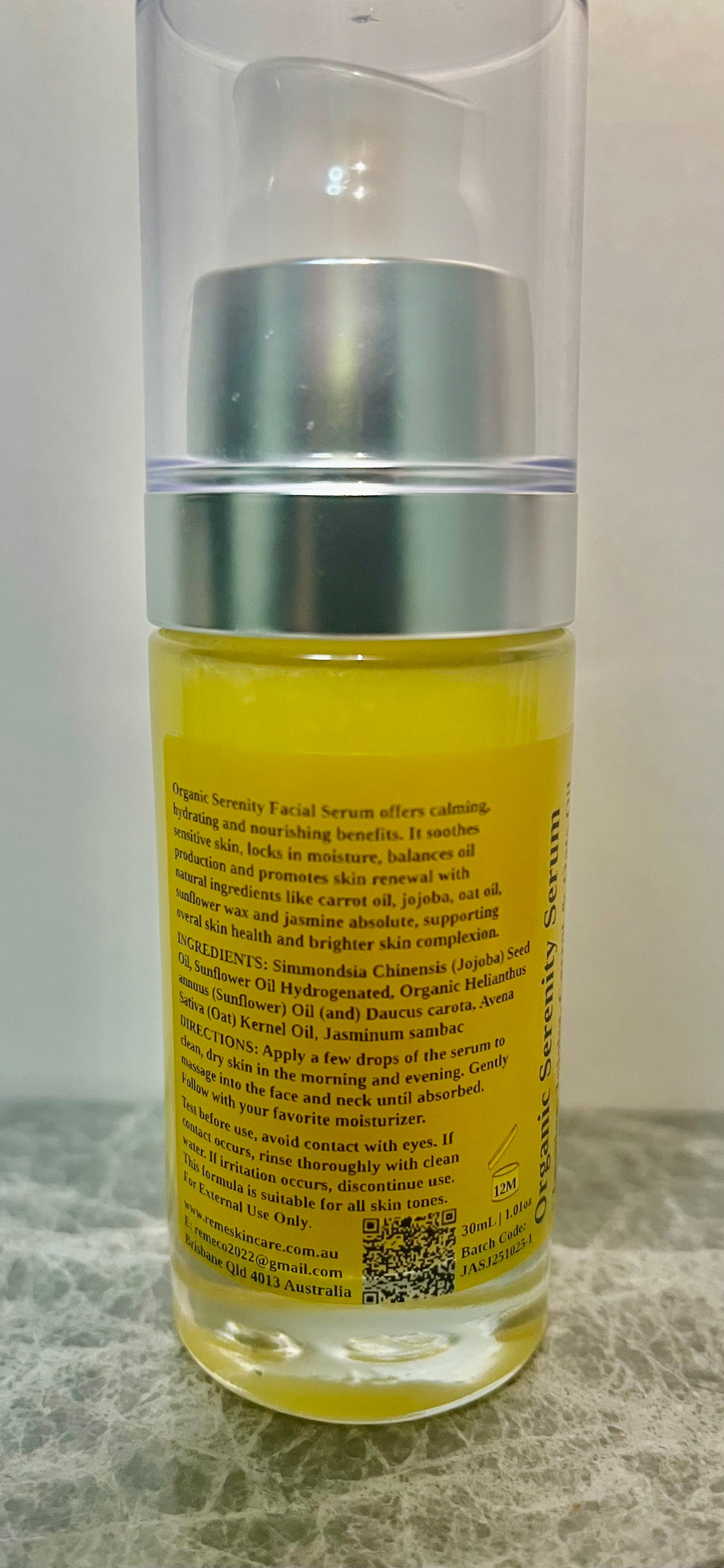 Organic Serenity Facial & Neck Serum + Jojoba Oil, Carrot Oil, Oats Oil & Jasmine Oil